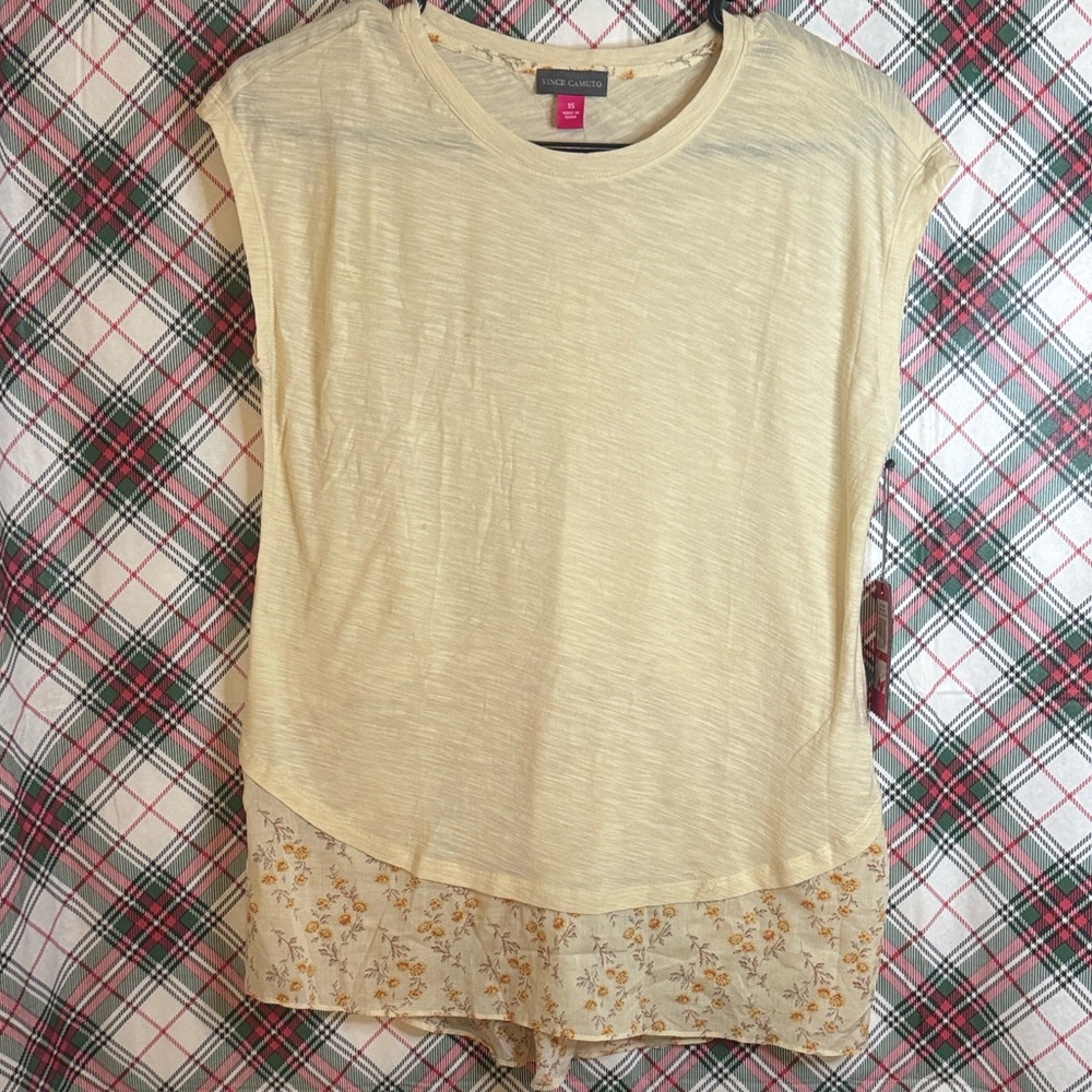 Vince Camuto Cream Floral Accent Blouse